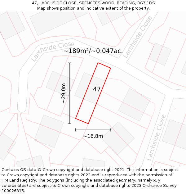 47, LARCHSIDE CLOSE, SPENCERS WOOD, READING, RG7 1DS: Plot and title map