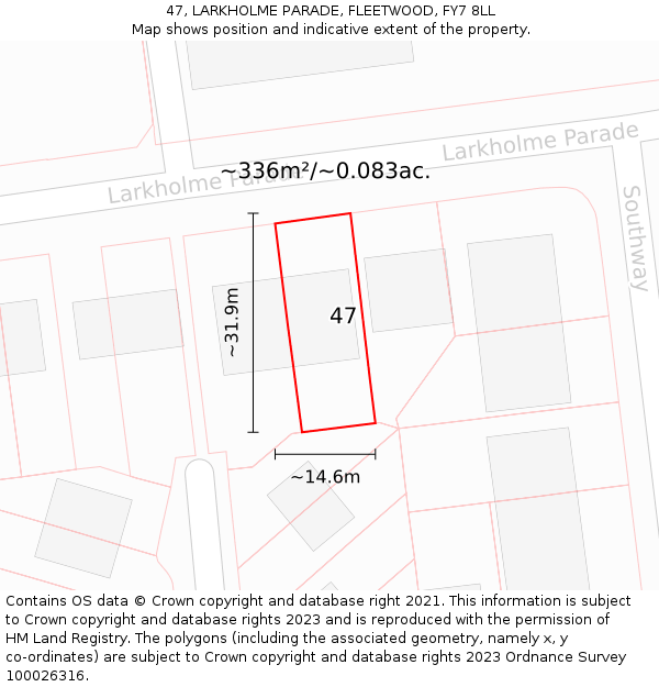 47, LARKHOLME PARADE, FLEETWOOD, FY7 8LL: Plot and title map