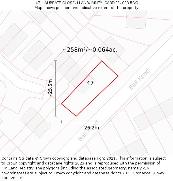 47, LAUREATE CLOSE, LLANRUMNEY, CARDIFF, CF3 5DG: Plot and title map