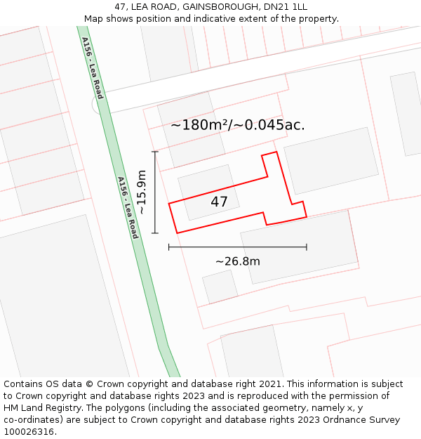 47, LEA ROAD, GAINSBOROUGH, DN21 1LL: Plot and title map