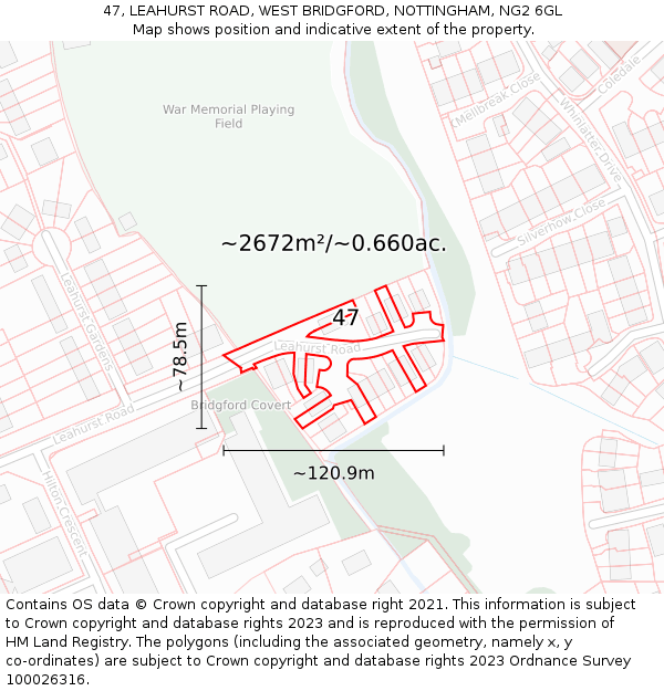 47, LEAHURST ROAD, WEST BRIDGFORD, NOTTINGHAM, NG2 6GL: Plot and title map