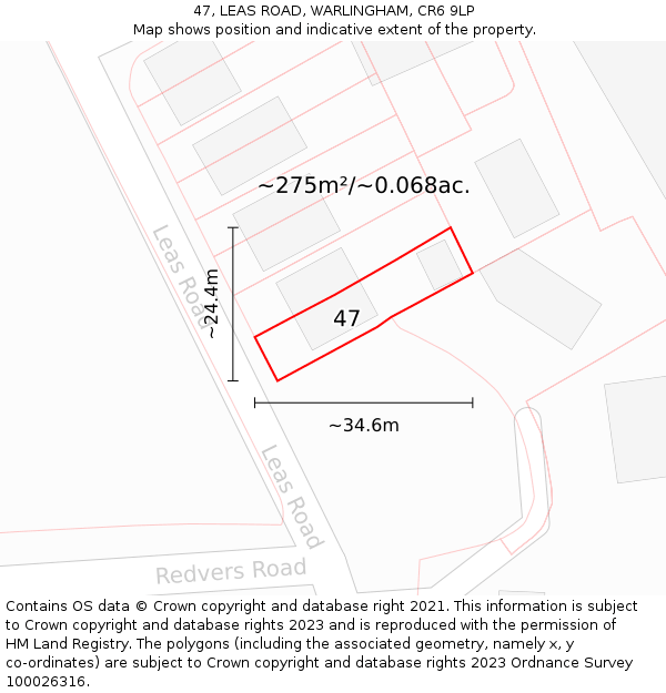 47, LEAS ROAD, WARLINGHAM, CR6 9LP: Plot and title map