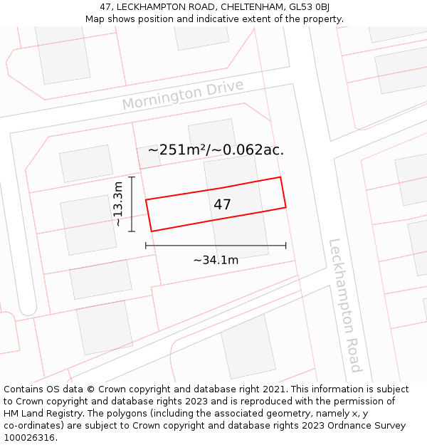 47, LECKHAMPTON ROAD, CHELTENHAM, GL53 0BJ: Plot and title map