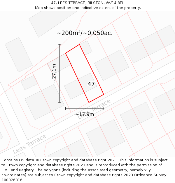 47, LEES TERRACE, BILSTON, WV14 8EL: Plot and title map