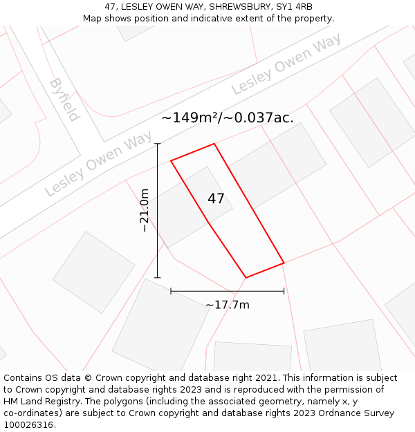 47, LESLEY OWEN WAY, SHREWSBURY, SY1 4RB: Plot and title map