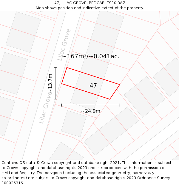 47, LILAC GROVE, REDCAR, TS10 3AZ: Plot and title map