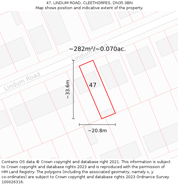 47, LINDUM ROAD, CLEETHORPES, DN35 0BN: Plot and title map