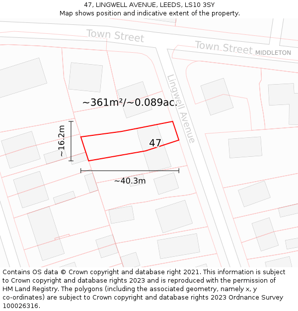 47, LINGWELL AVENUE, LEEDS, LS10 3SY: Plot and title map