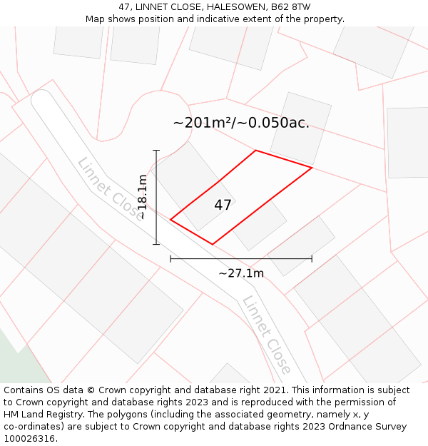 47, LINNET CLOSE, HALESOWEN, B62 8TW: Plot and title map