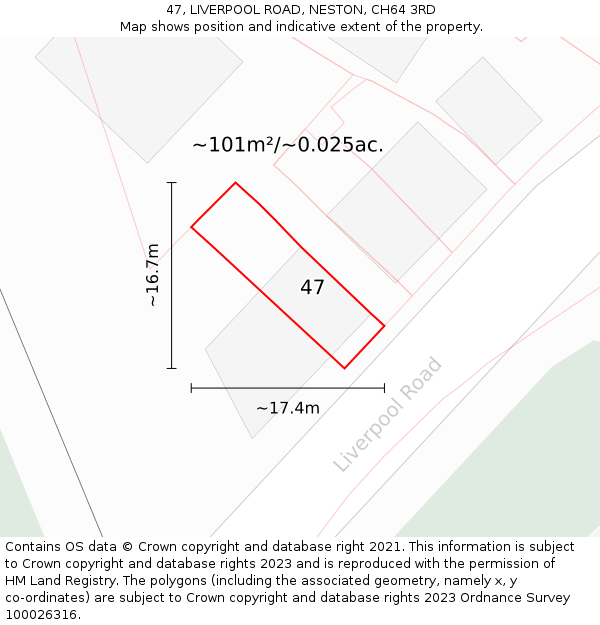 47, LIVERPOOL ROAD, NESTON, CH64 3RD: Plot and title map