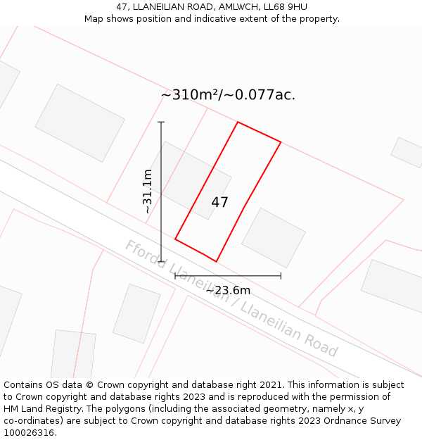 47, LLANEILIAN ROAD, AMLWCH, LL68 9HU: Plot and title map