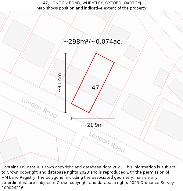 47, LONDON ROAD, WHEATLEY, OXFORD, OX33 1YJ: Plot and title map