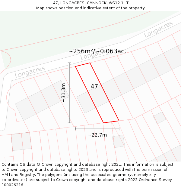47, LONGACRES, CANNOCK, WS12 1HT: Plot and title map