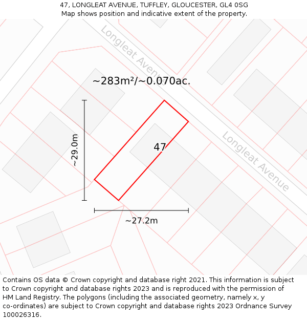 47, LONGLEAT AVENUE, TUFFLEY, GLOUCESTER, GL4 0SG: Plot and title map