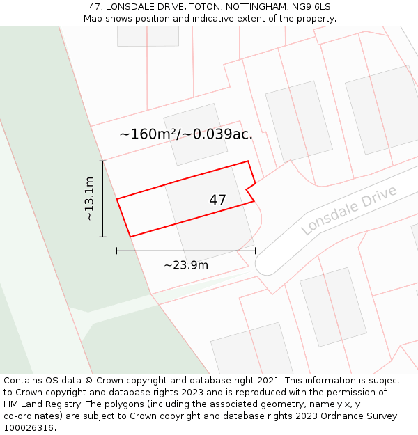 47, LONSDALE DRIVE, TOTON, NOTTINGHAM, NG9 6LS: Plot and title map