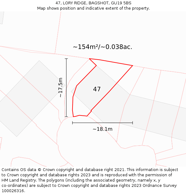 47, LORY RIDGE, BAGSHOT, GU19 5BS: Plot and title map