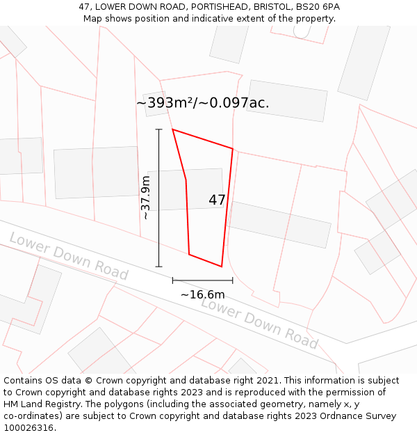 47, LOWER DOWN ROAD, PORTISHEAD, BRISTOL, BS20 6PA: Plot and title map