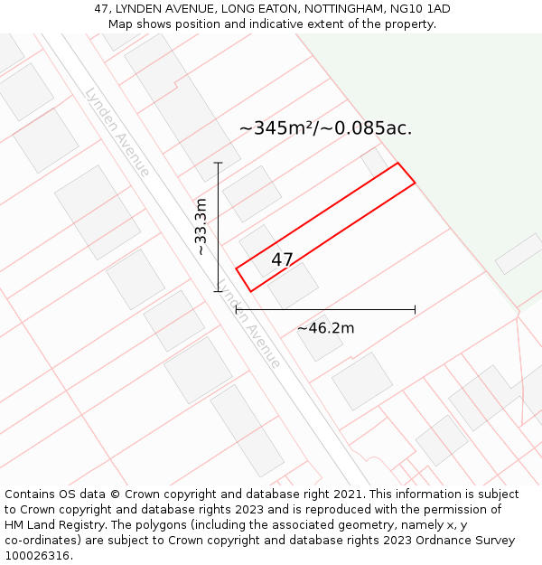 47, LYNDEN AVENUE, LONG EATON, NOTTINGHAM, NG10 1AD: Plot and title map