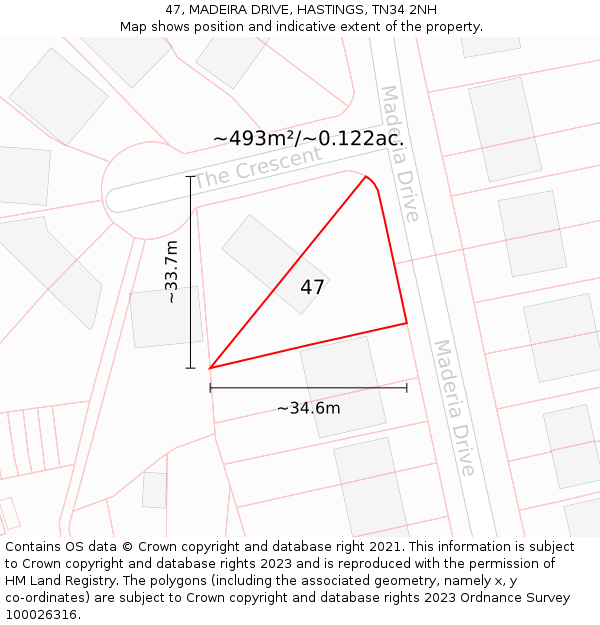 47, MADEIRA DRIVE, HASTINGS, TN34 2NH: Plot and title map