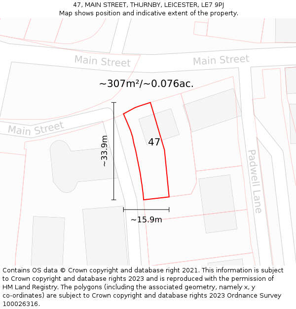 47, MAIN STREET, THURNBY, LEICESTER, LE7 9PJ: Plot and title map