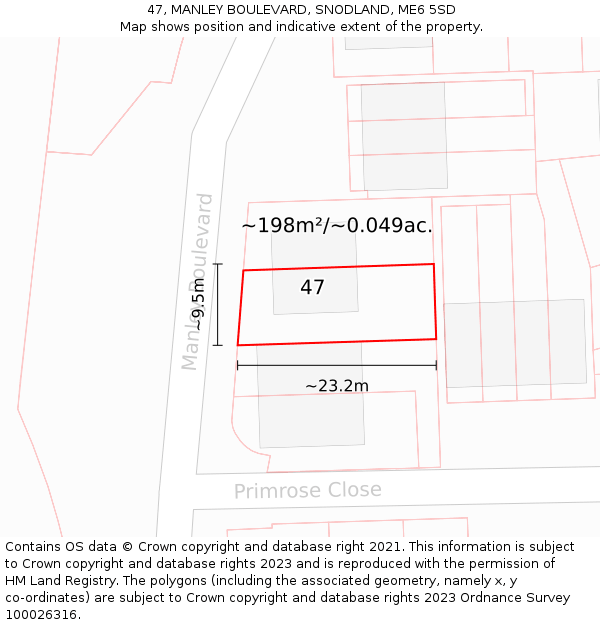 47, MANLEY BOULEVARD, SNODLAND, ME6 5SD: Plot and title map