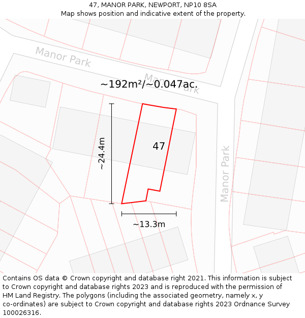 47, MANOR PARK, NEWPORT, NP10 8SA: Plot and title map