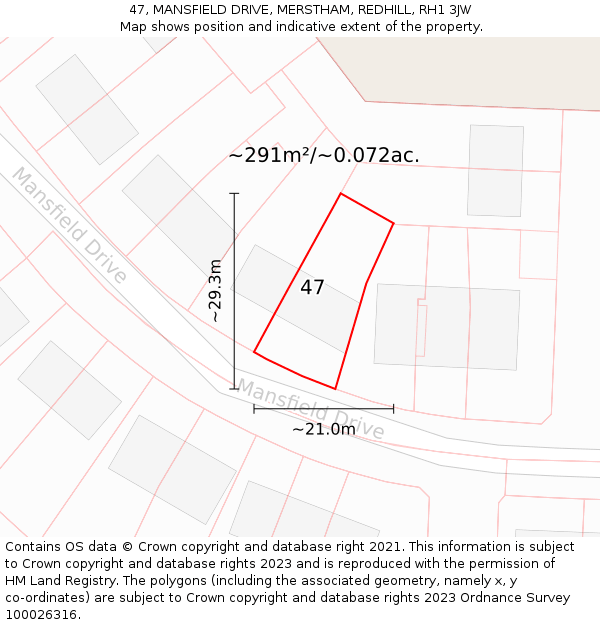 47, MANSFIELD DRIVE, MERSTHAM, REDHILL, RH1 3JW: Plot and title map