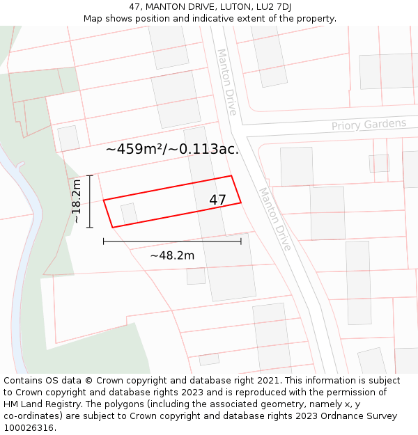 47, MANTON DRIVE, LUTON, LU2 7DJ: Plot and title map