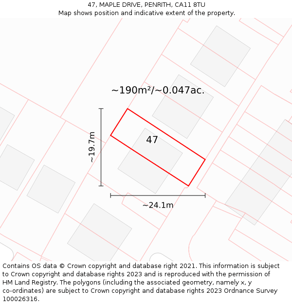 47, MAPLE DRIVE, PENRITH, CA11 8TU: Plot and title map