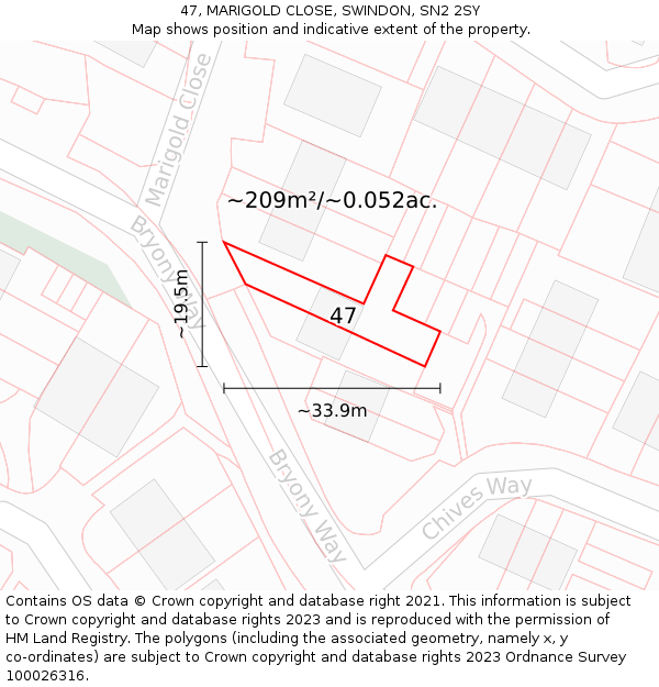 47, MARIGOLD CLOSE, SWINDON, SN2 2SY: Plot and title map