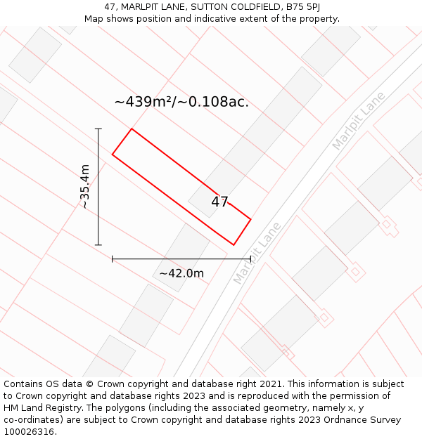 47, MARLPIT LANE, SUTTON COLDFIELD, B75 5PJ: Plot and title map