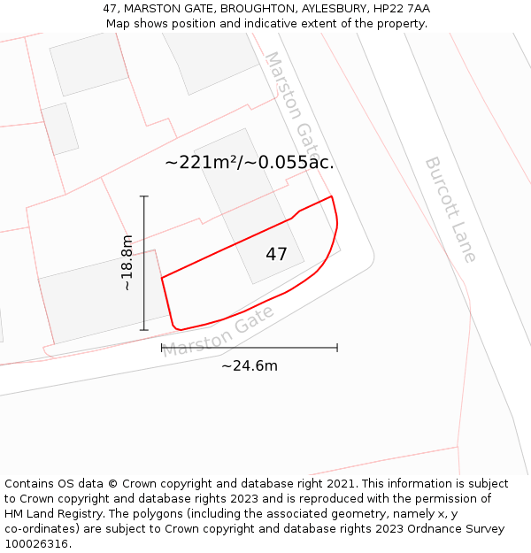 47, MARSTON GATE, BROUGHTON, AYLESBURY, HP22 7AA: Plot and title map