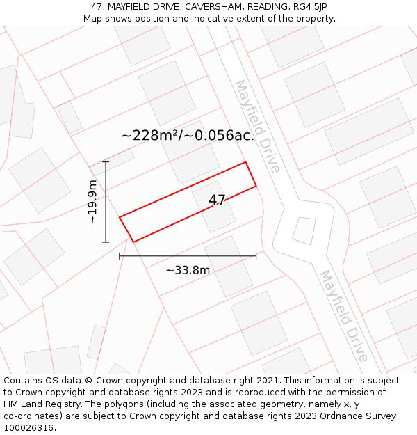 47, MAYFIELD DRIVE, CAVERSHAM, READING, RG4 5JP: Plot and title map