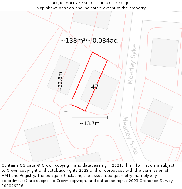 47, MEARLEY SYKE, CLITHEROE, BB7 1JG: Plot and title map