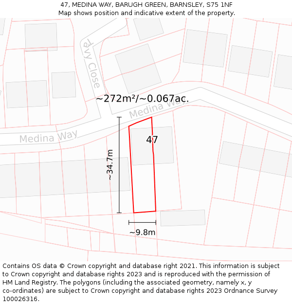 47, MEDINA WAY, BARUGH GREEN, BARNSLEY, S75 1NF: Plot and title map