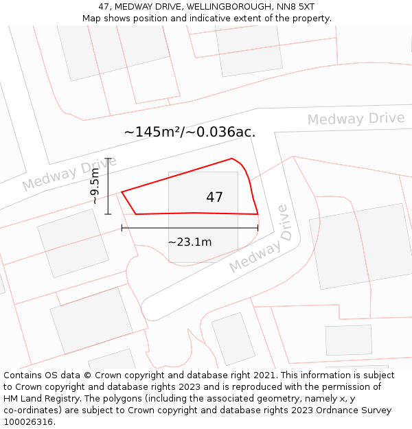 47, MEDWAY DRIVE, WELLINGBOROUGH, NN8 5XT: Plot and title map