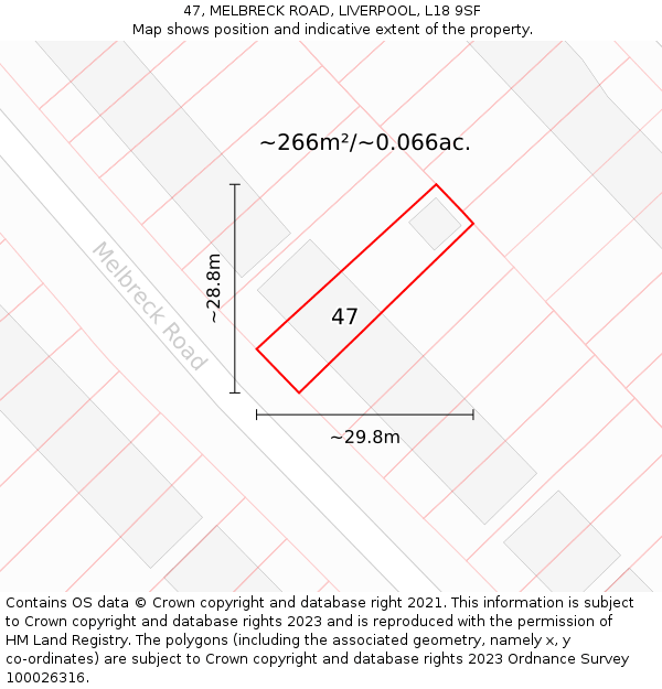 47, MELBRECK ROAD, LIVERPOOL, L18 9SF: Plot and title map