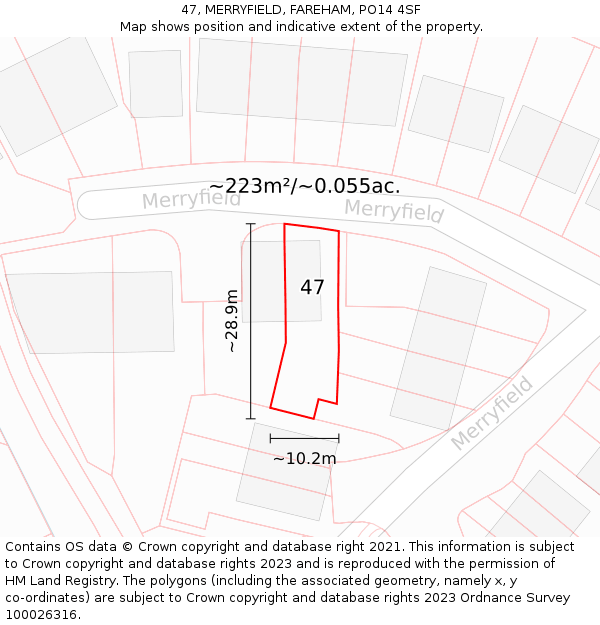 47, MERRYFIELD, FAREHAM, PO14 4SF: Plot and title map