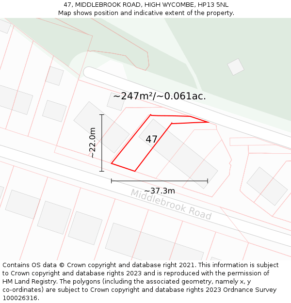 47, MIDDLEBROOK ROAD, HIGH WYCOMBE, HP13 5NL: Plot and title map