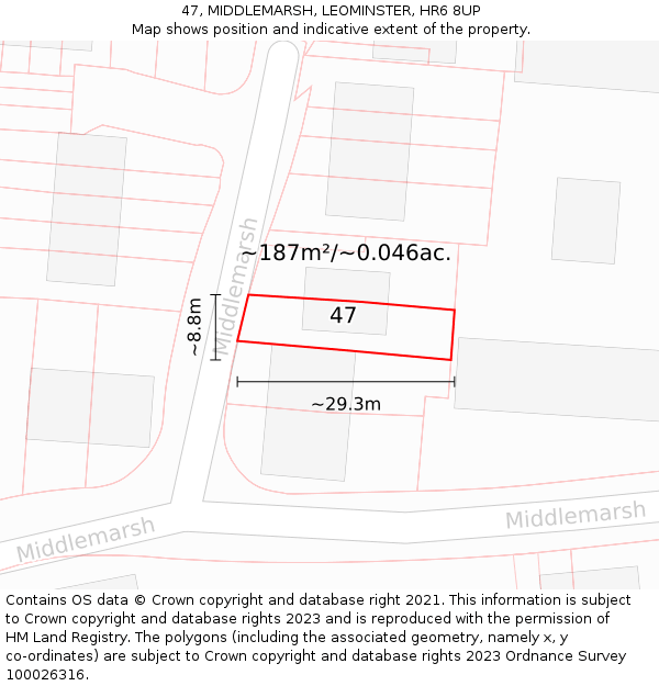 47, MIDDLEMARSH, LEOMINSTER, HR6 8UP: Plot and title map