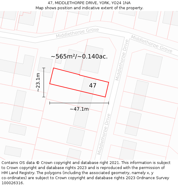 47, MIDDLETHORPE DRIVE, YORK, YO24 1NA: Plot and title map