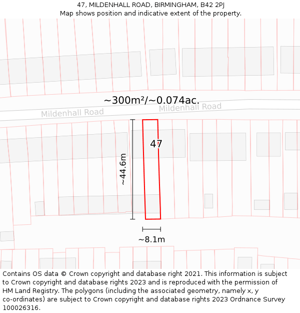 47, MILDENHALL ROAD, BIRMINGHAM, B42 2PJ: Plot and title map