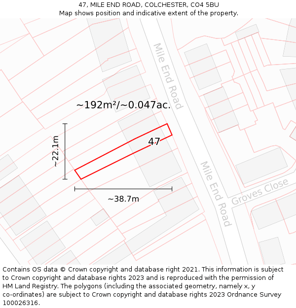 47, MILE END ROAD, COLCHESTER, CO4 5BU: Plot and title map