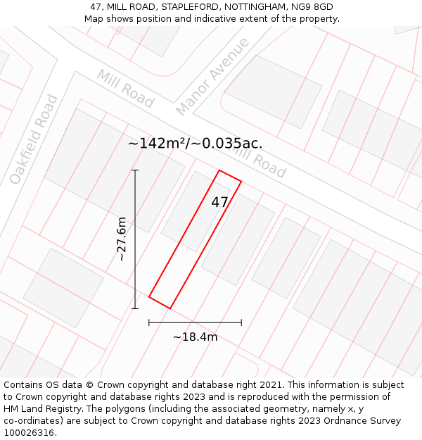47, MILL ROAD, STAPLEFORD, NOTTINGHAM, NG9 8GD: Plot and title map