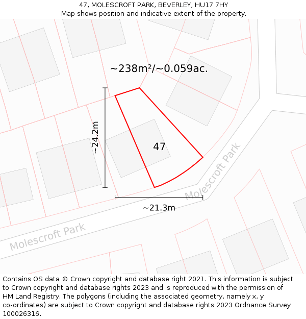 47, MOLESCROFT PARK, BEVERLEY, HU17 7HY: Plot and title map
