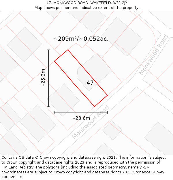 47, MONKWOOD ROAD, WAKEFIELD, WF1 2JY: Plot and title map