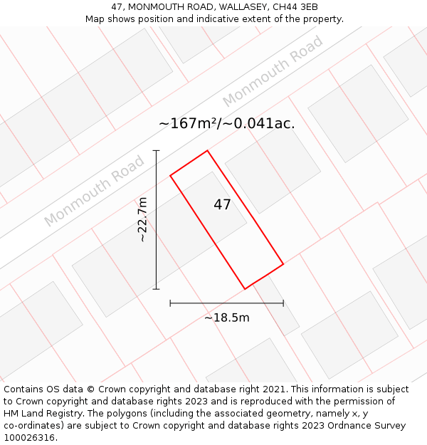 47, MONMOUTH ROAD, WALLASEY, CH44 3EB: Plot and title map