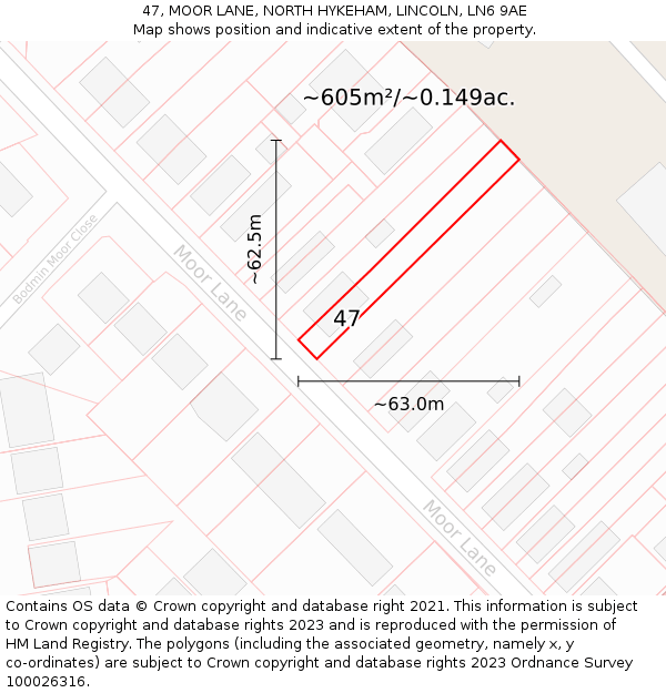 47, MOOR LANE, NORTH HYKEHAM, LINCOLN, LN6 9AE: Plot and title map