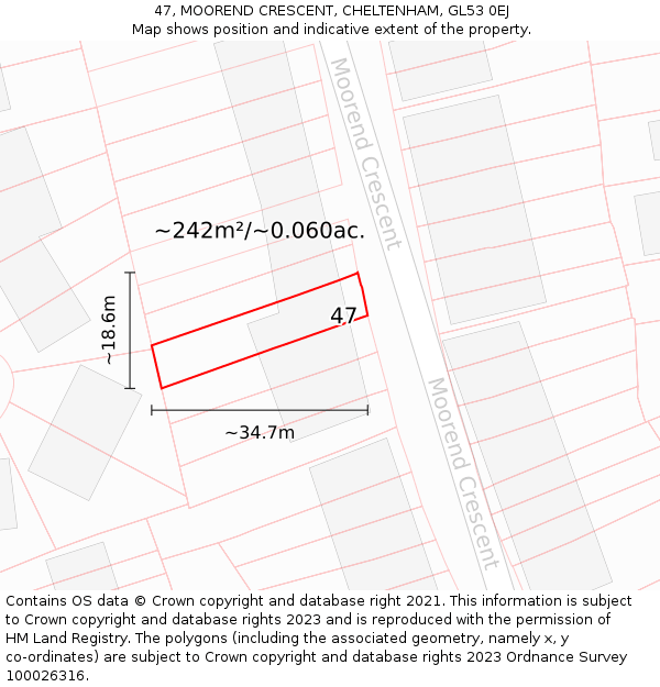 47, MOOREND CRESCENT, CHELTENHAM, GL53 0EJ: Plot and title map