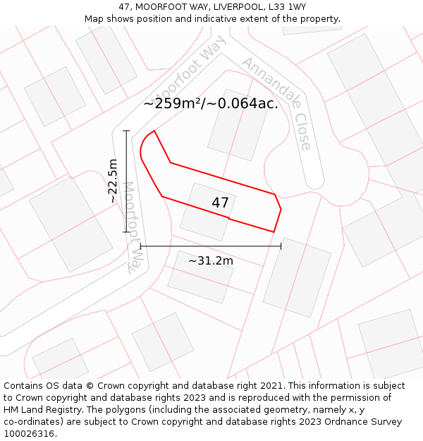 47, MOORFOOT WAY, LIVERPOOL, L33 1WY: Plot and title map